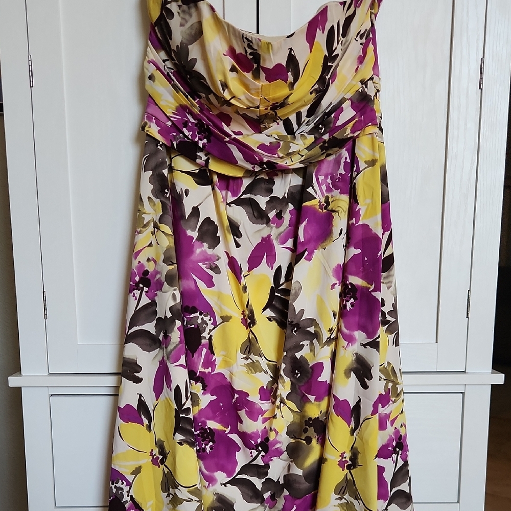 The Limited Strapless Dress in Yellow and Purple Floral